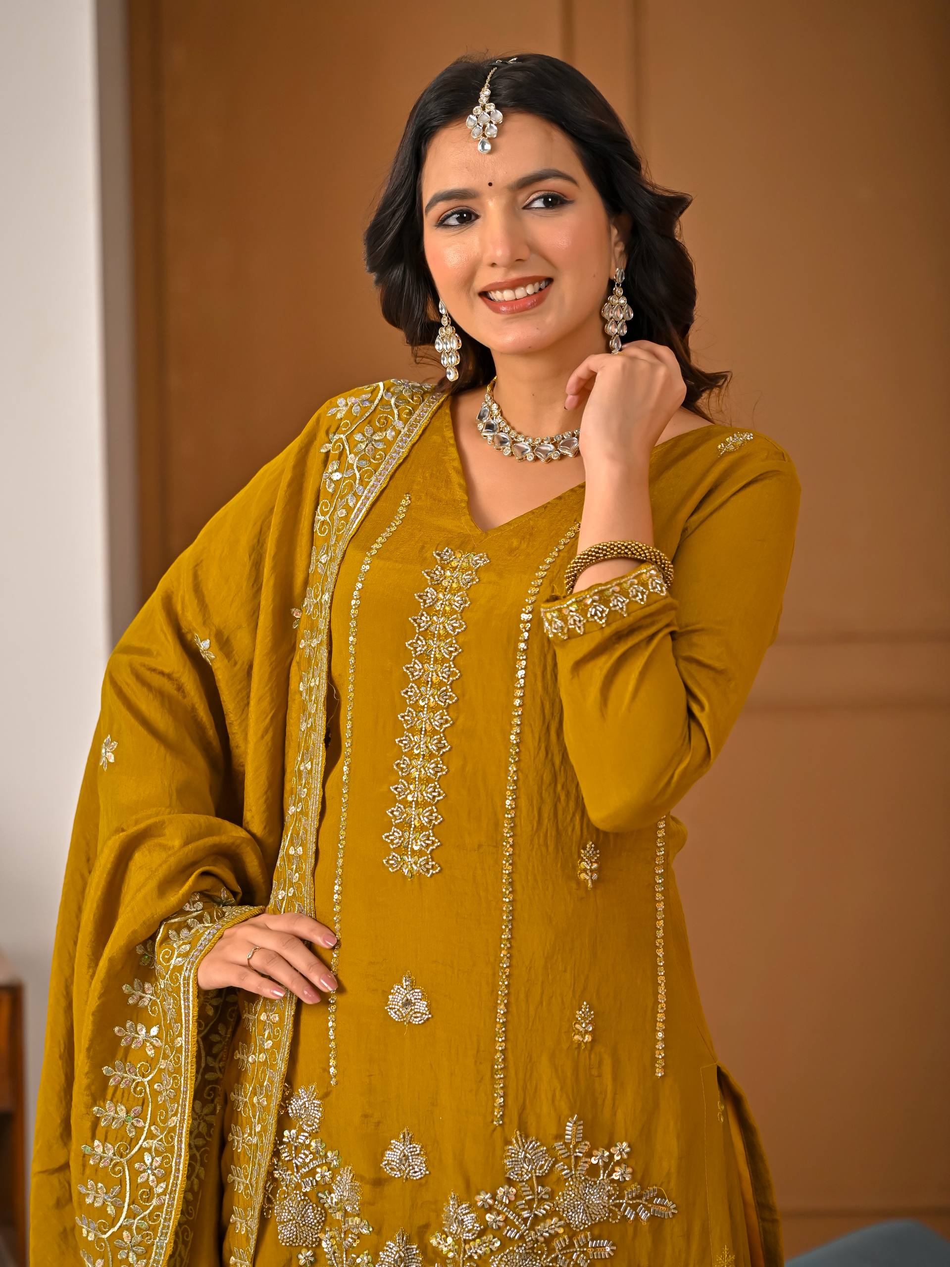 Radiant Ochre Zari-Crafted Silk Couture